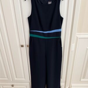 Vince Camuto Navy Jumpsuit with Blue and Green Stripes